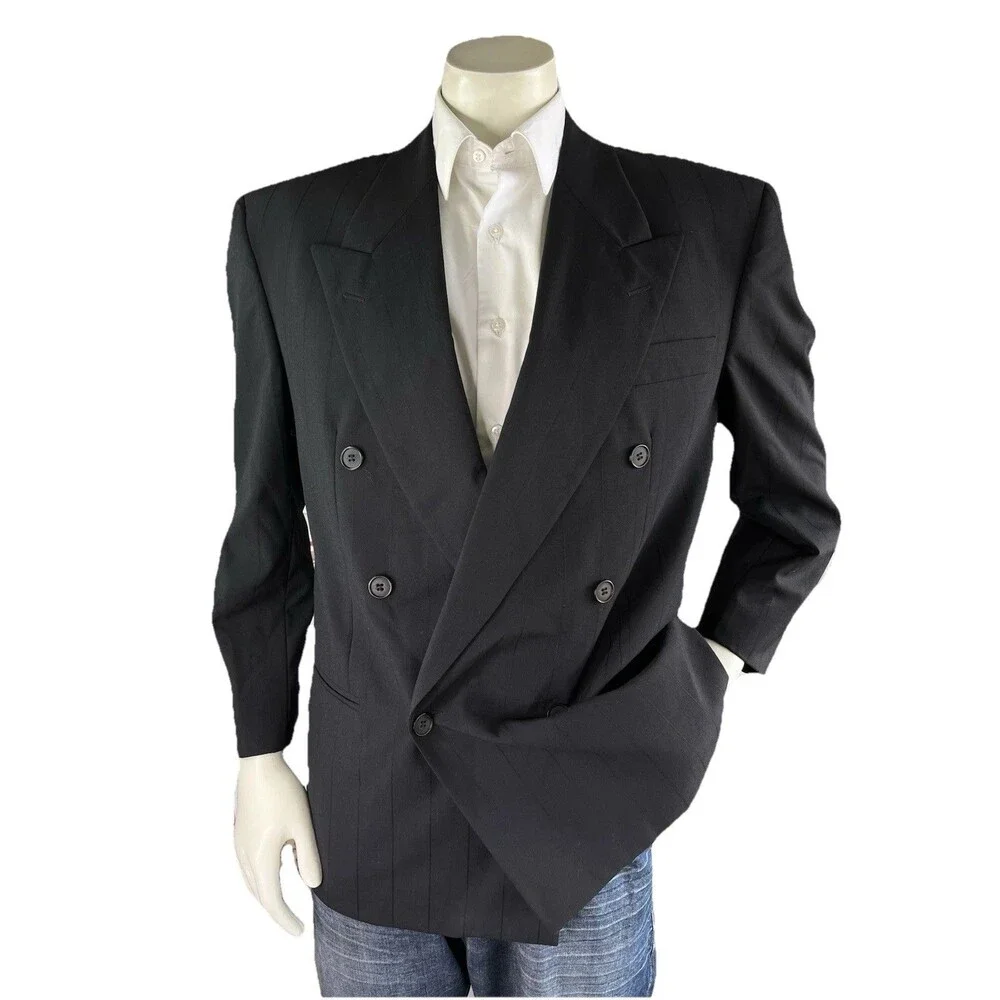 Lubiam Blazer Men 38R Double Breasted Subtle Striped Coat Jacket Made In Italy
